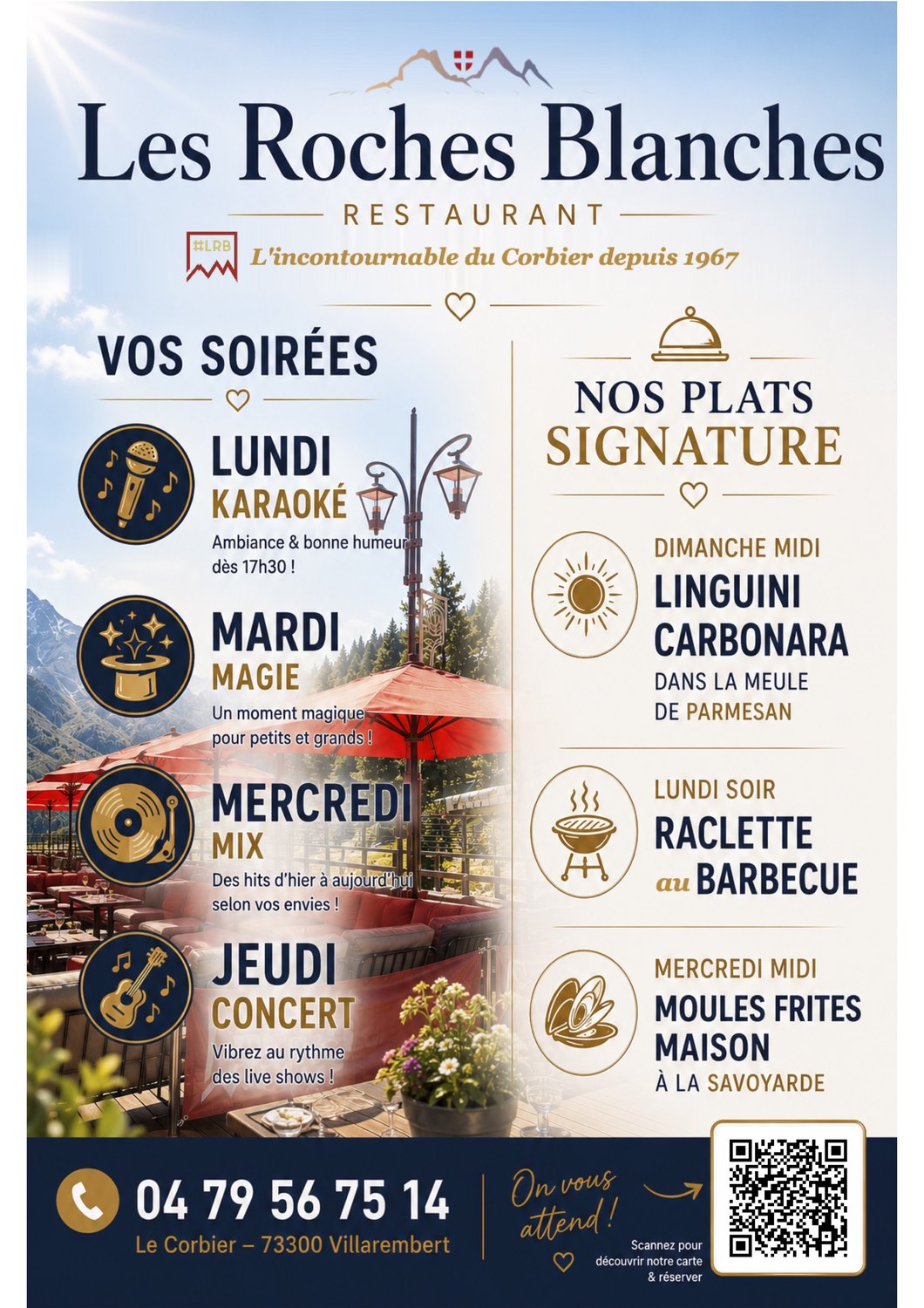 Programme de la semaine et plats signature Les Roches Blanches