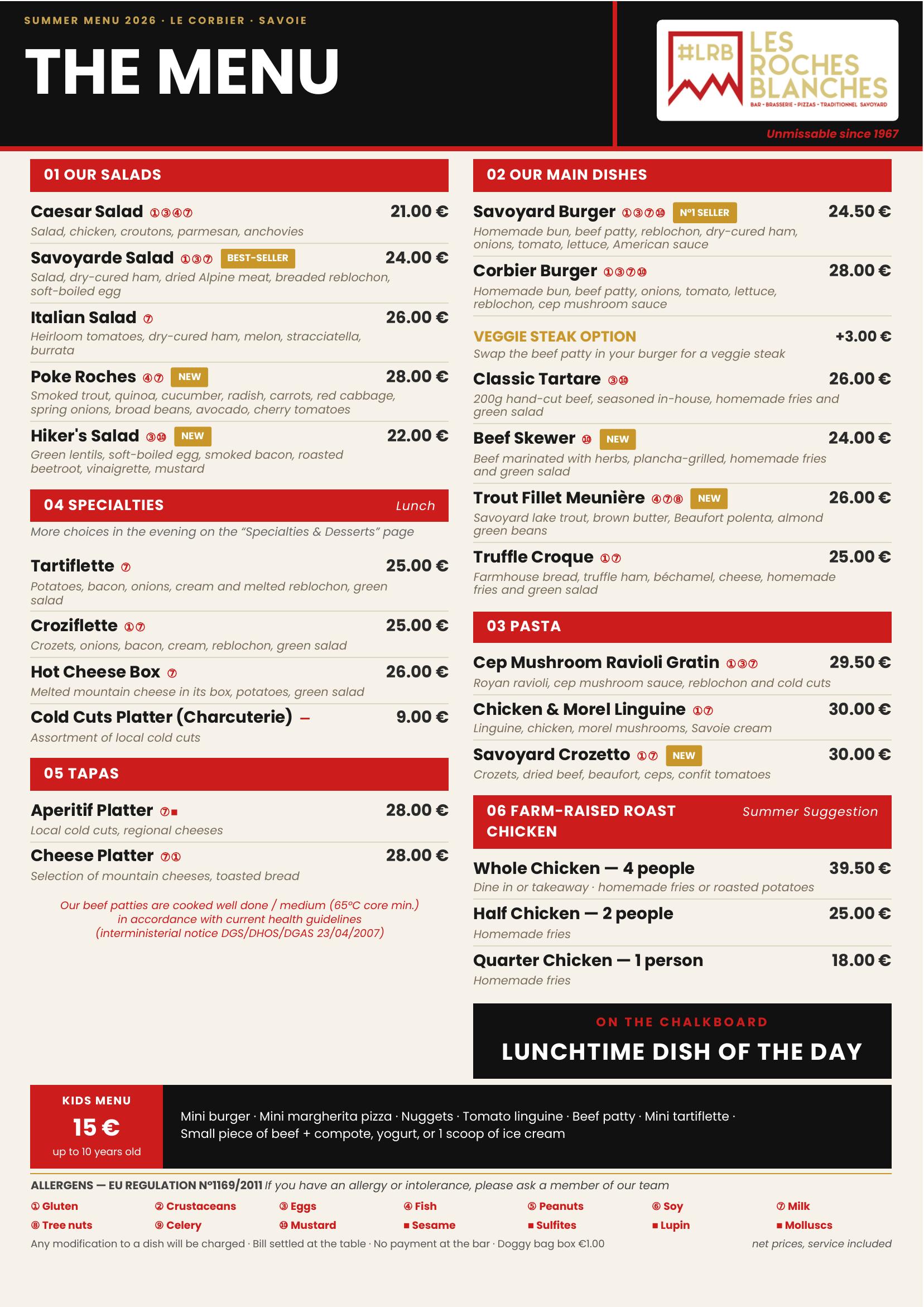 The Menu - Salads, main dishes, pasta and roast chicken
