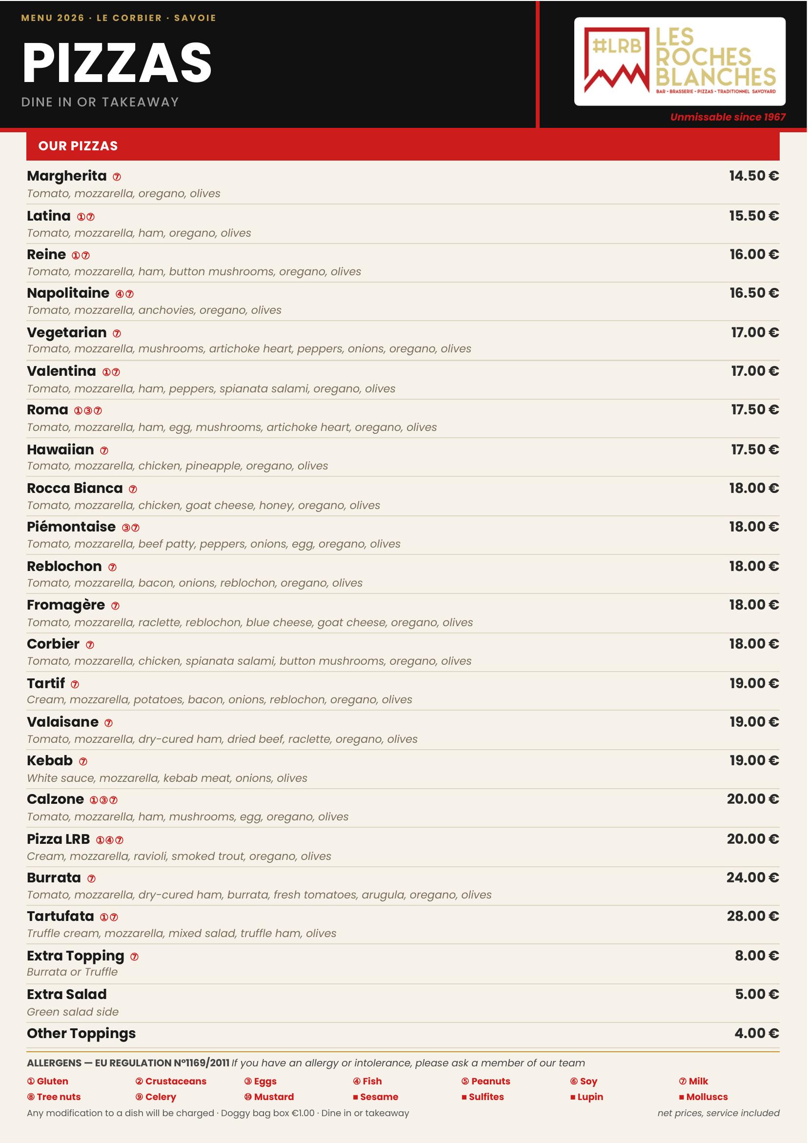 The Menu - Pizzas