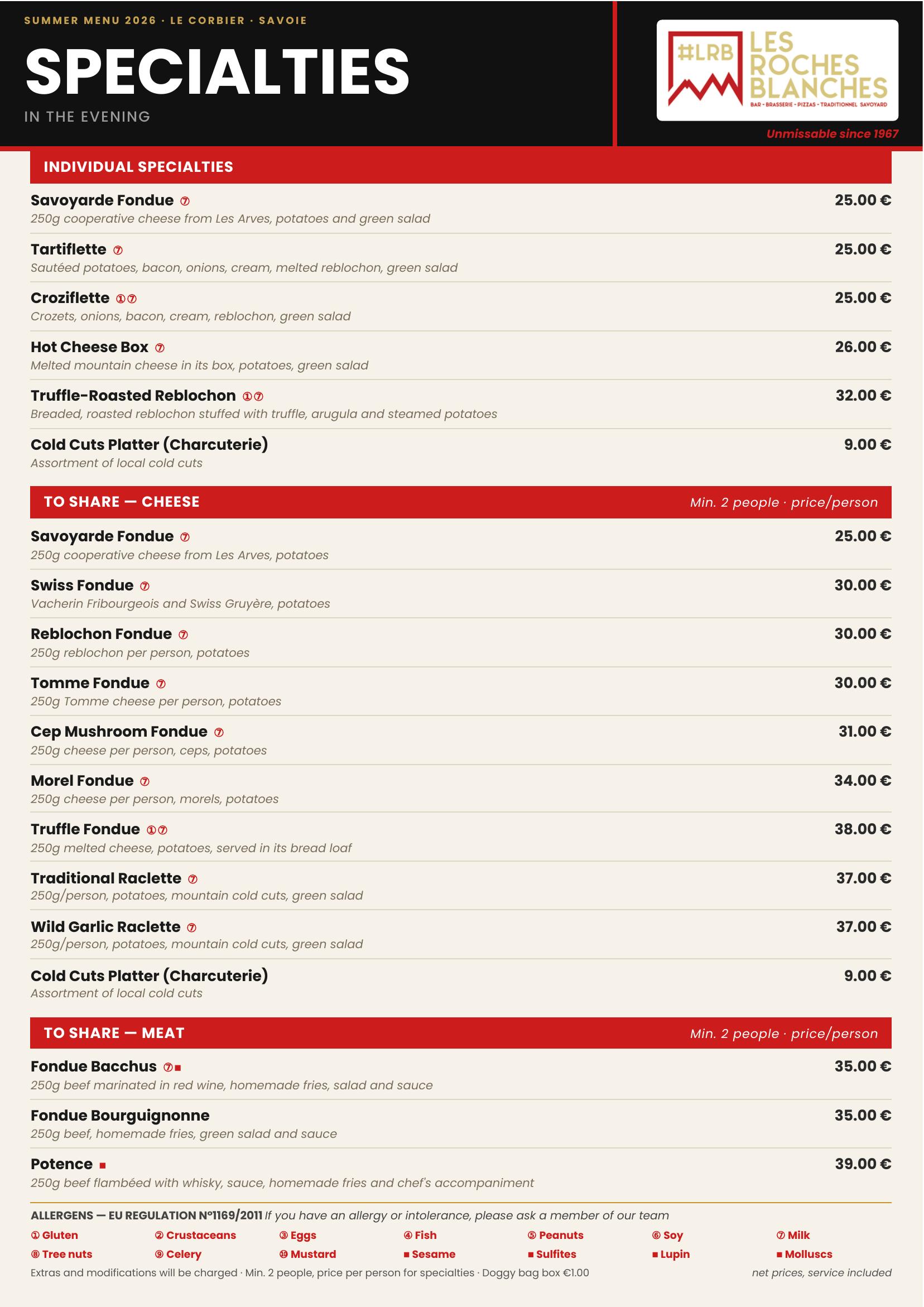 The Menu - Evening specialties