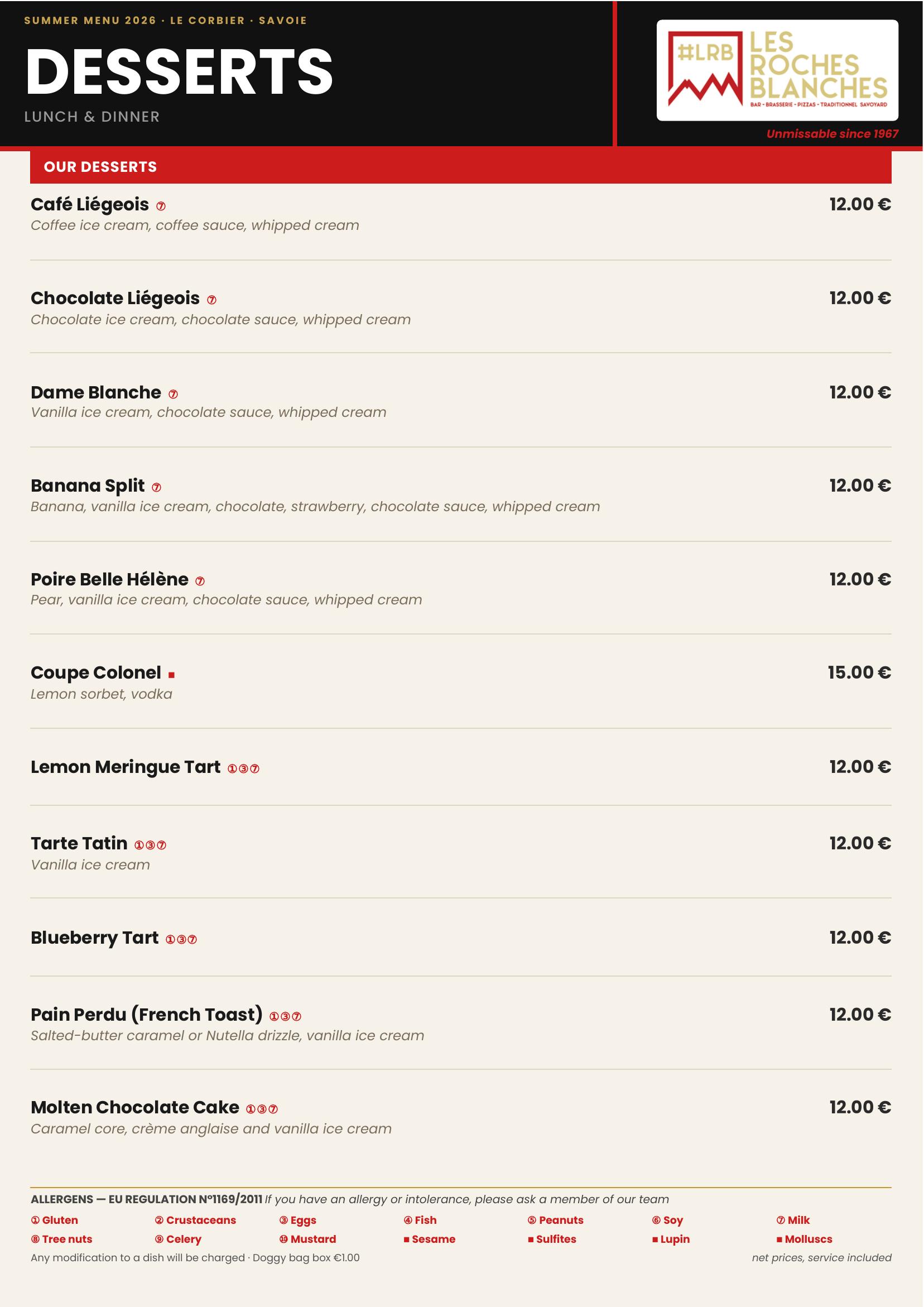 The Menu - Desserts