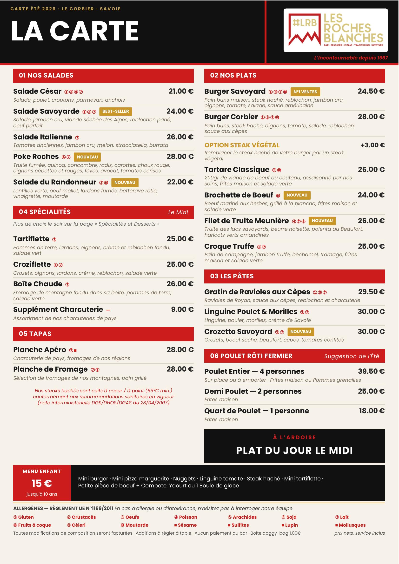 La Carte - Salades, plats, pâtes et poulet rôti